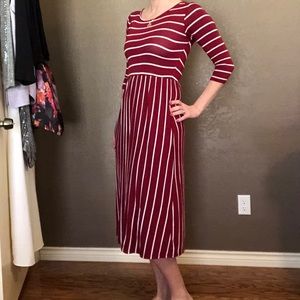 Reb & J | Maroon and White Striped Midi Dress